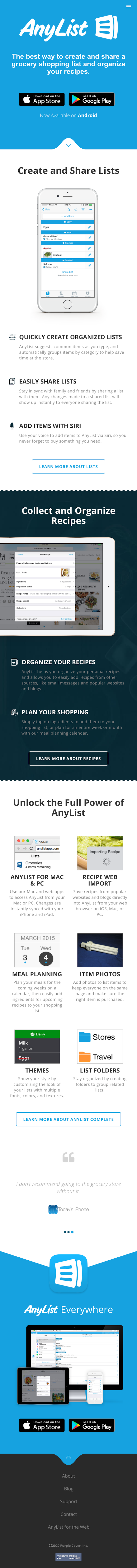 Anylist  Landing Page Design