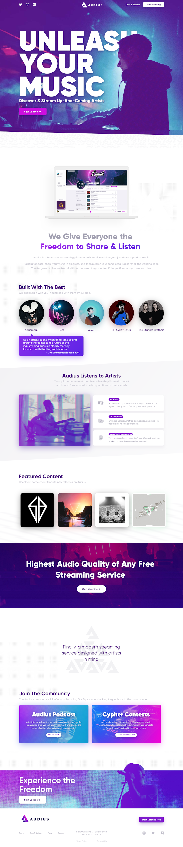 Audius  Landing Page Design