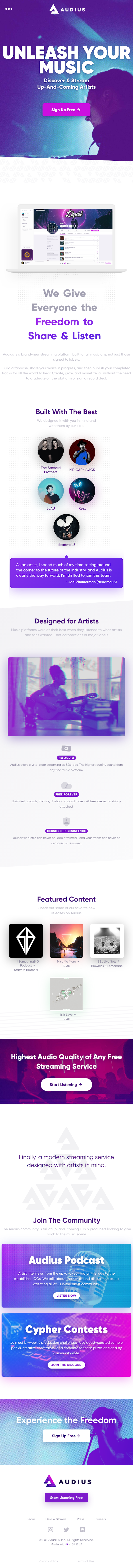 Audius  Landing Page Design