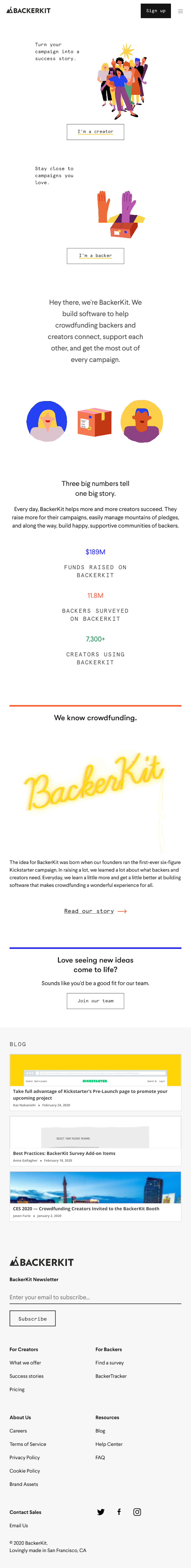 Backerkit  Landing Page Design