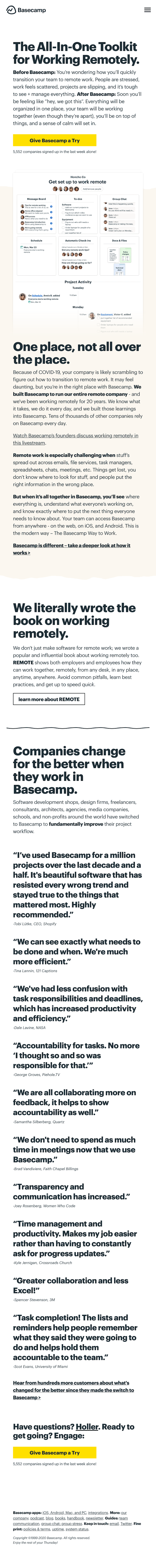 Basecamp  Landing Page Design