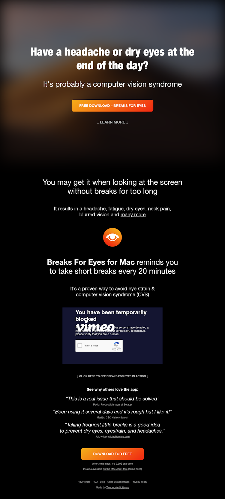 Breaksforeyes  Landing Page Design