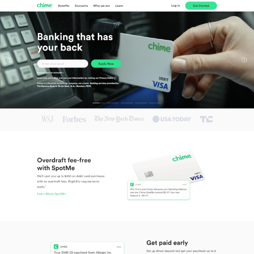 Chime  Landing Page Design