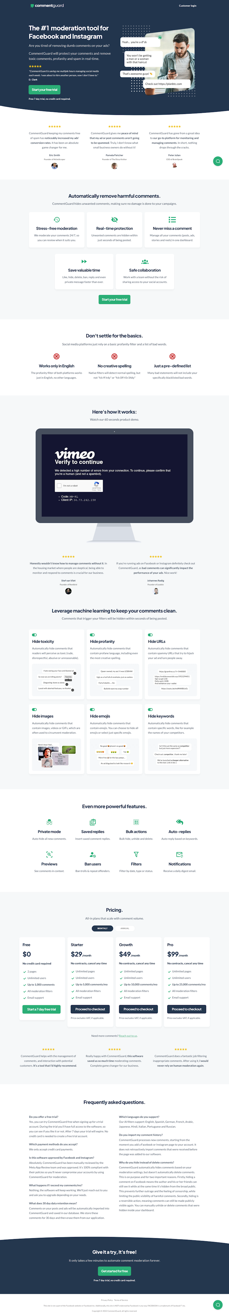 Commentguard  Landing Page Design