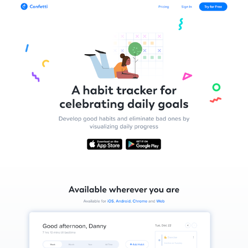 Confettihabits  Landing Page Design