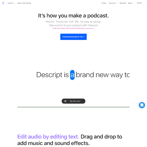 Descript  Landing Page Design