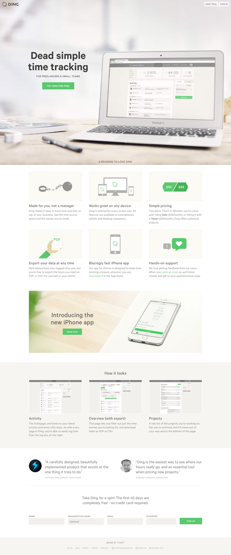 Ding  Landing Page Design