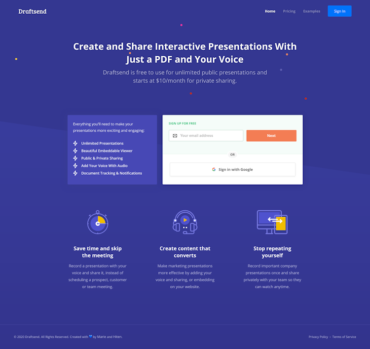 Draftsend  Landing Page Design