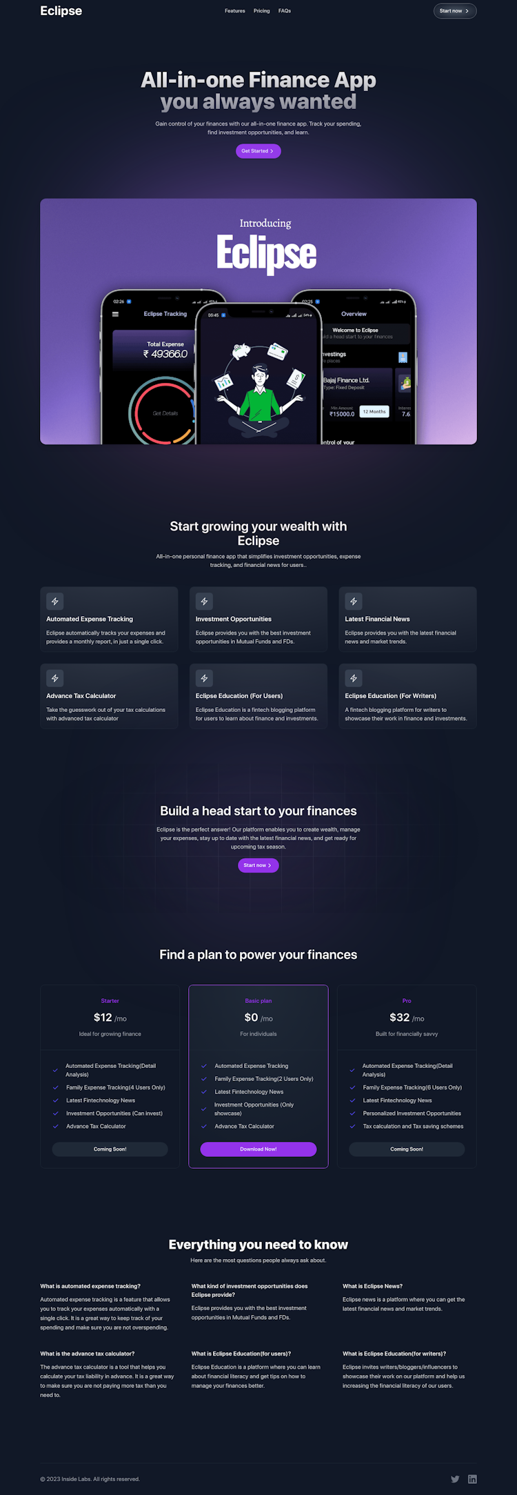 ECLIPSE  Landing Page Design