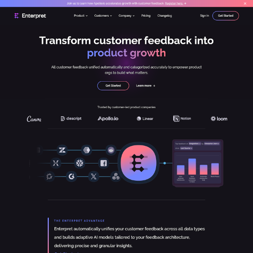 Enterpret  Landing Page Design