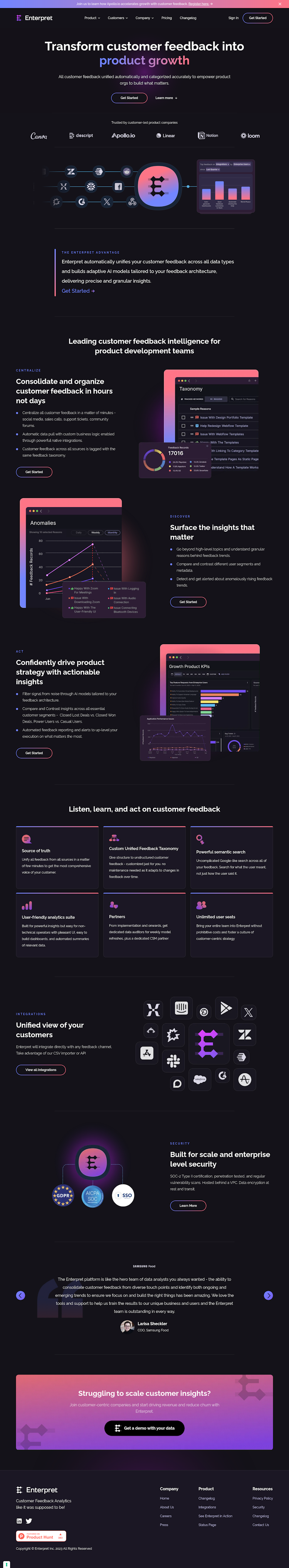 Enterpret  Landing Page Design