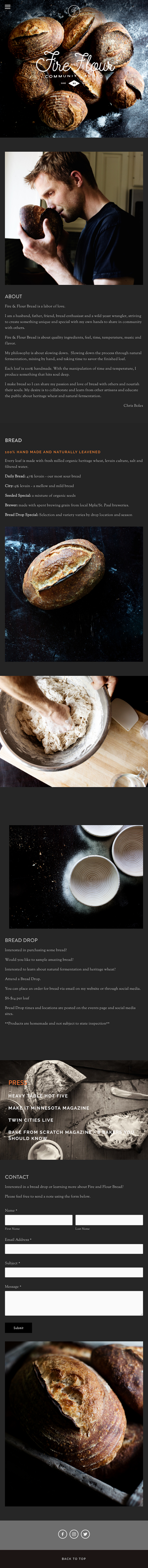 Fire and Flour Bread  Landing Page Design