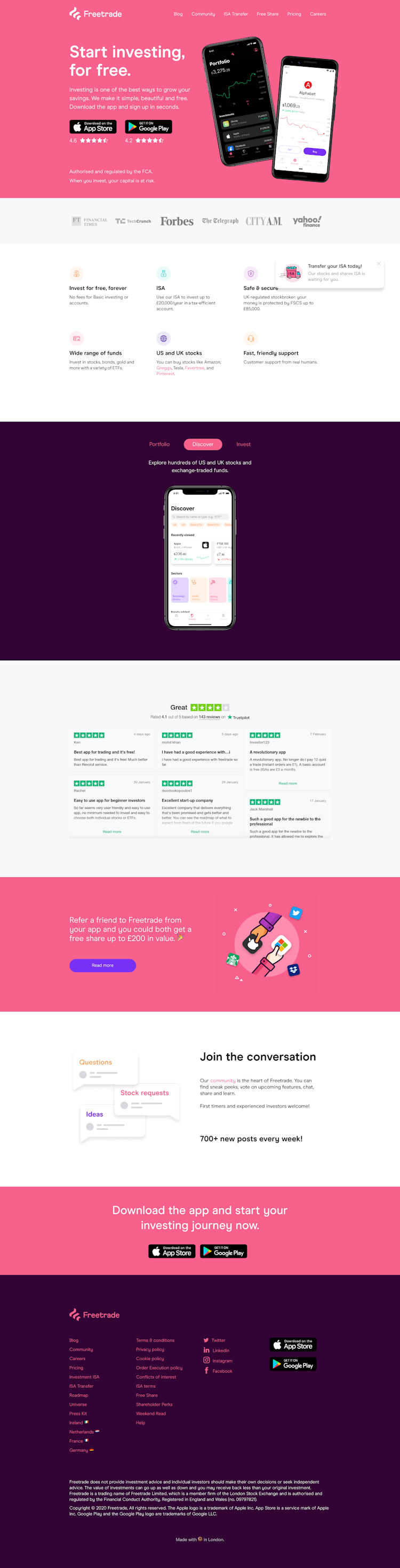 Freetrade  Landing Page Design