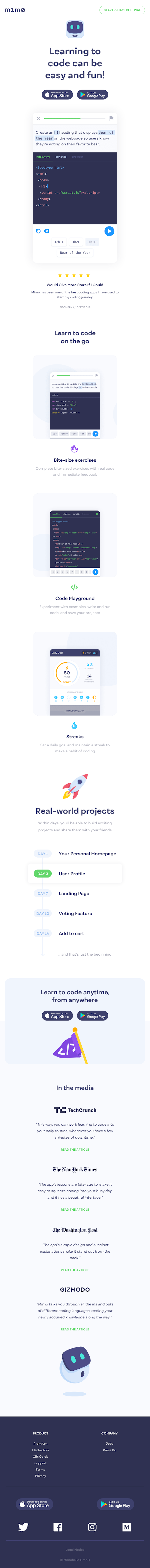 Getmimo  Landing Page Design