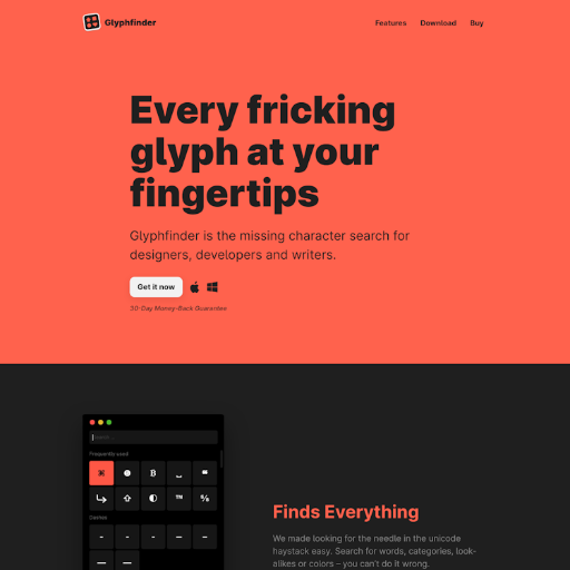 Glyphfinder  Landing Page Design