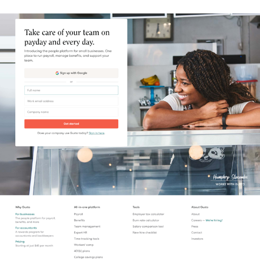 Gusto  Landing Page Design