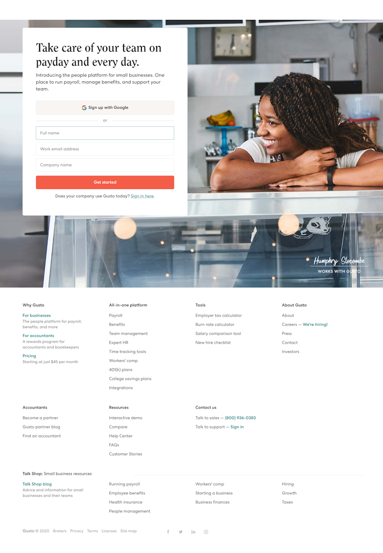Gusto  Landing Page Design