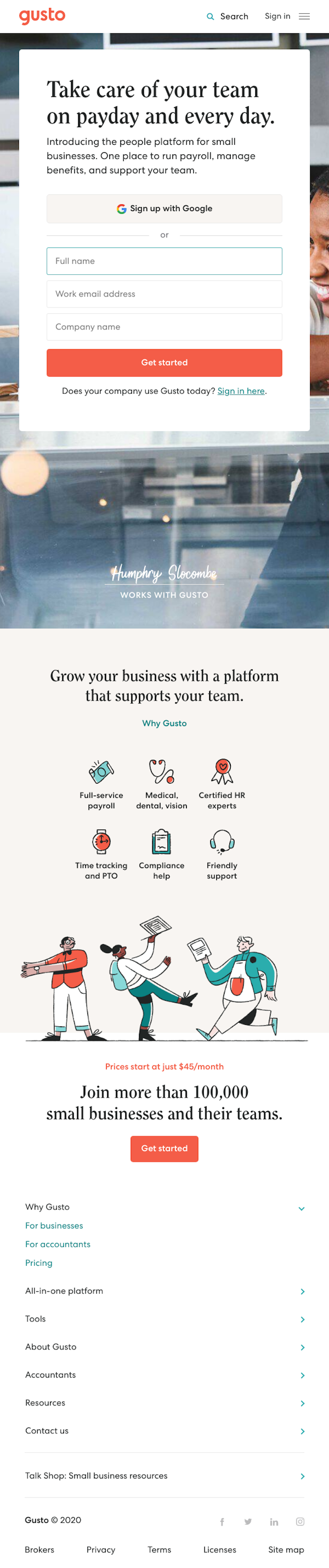 Gusto  Landing Page Design