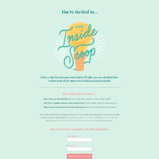 Inside the Scoop  Landing Page Design