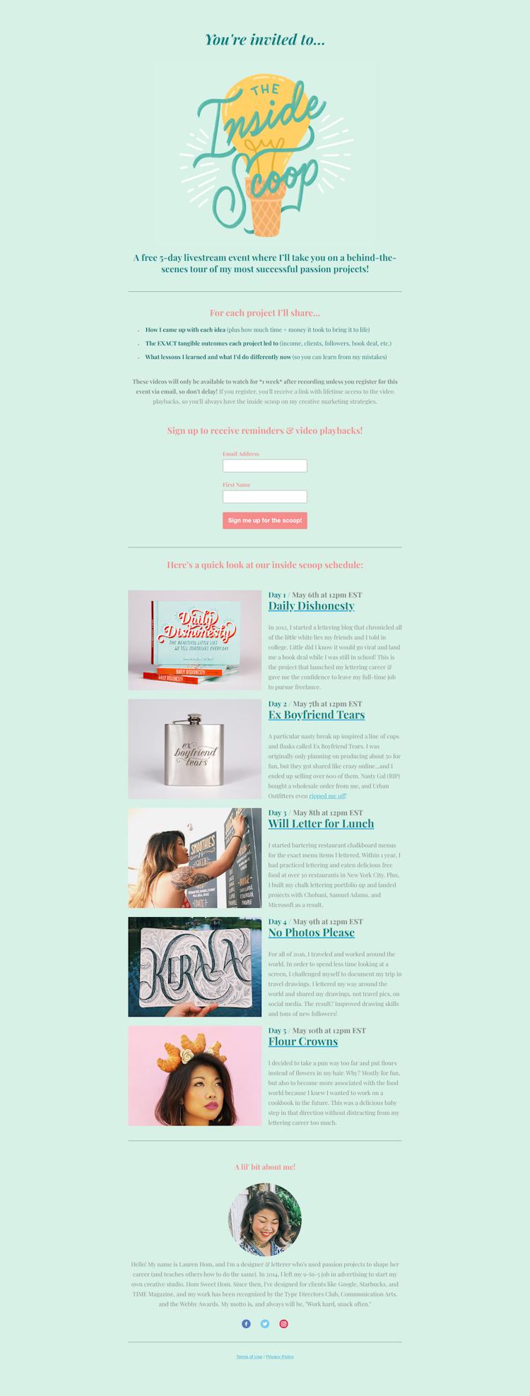 Inside the Scoop  Landing Page Design