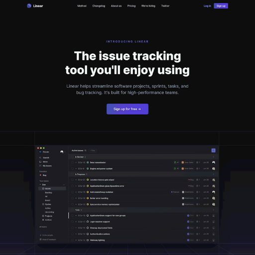 Linear  Landing Page Design