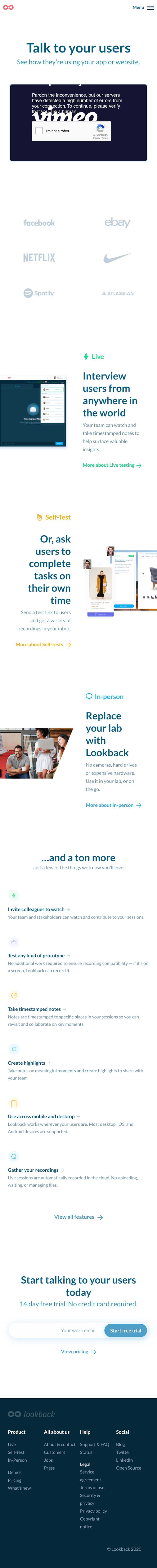 Lookback  Landing Page Design