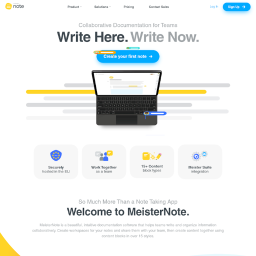 Meisternote  Landing Page Design