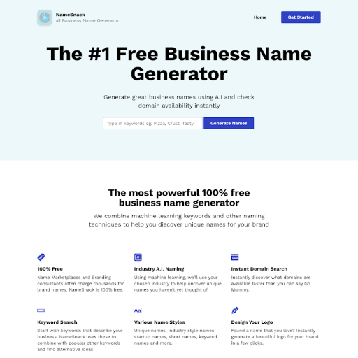 Namesnack  Landing Page Design