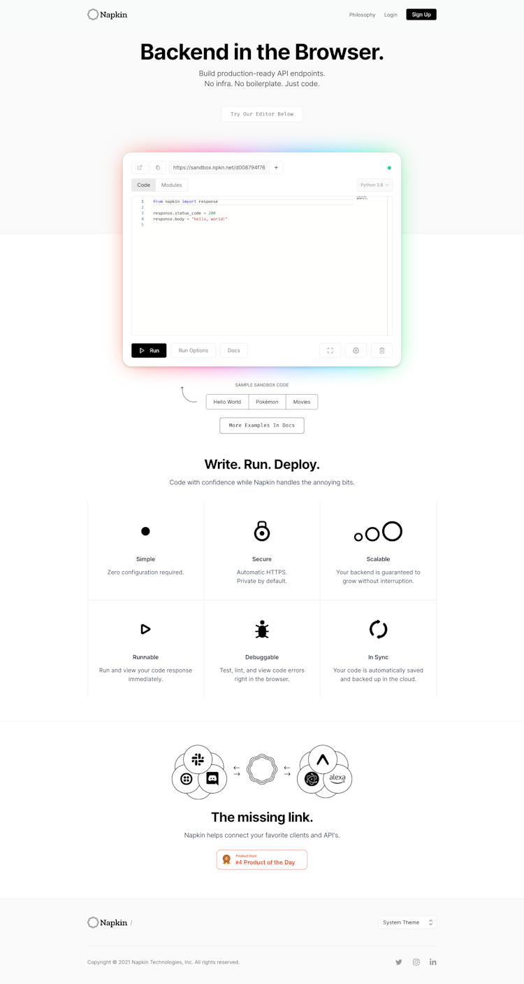 Napkin  Landing Page Design