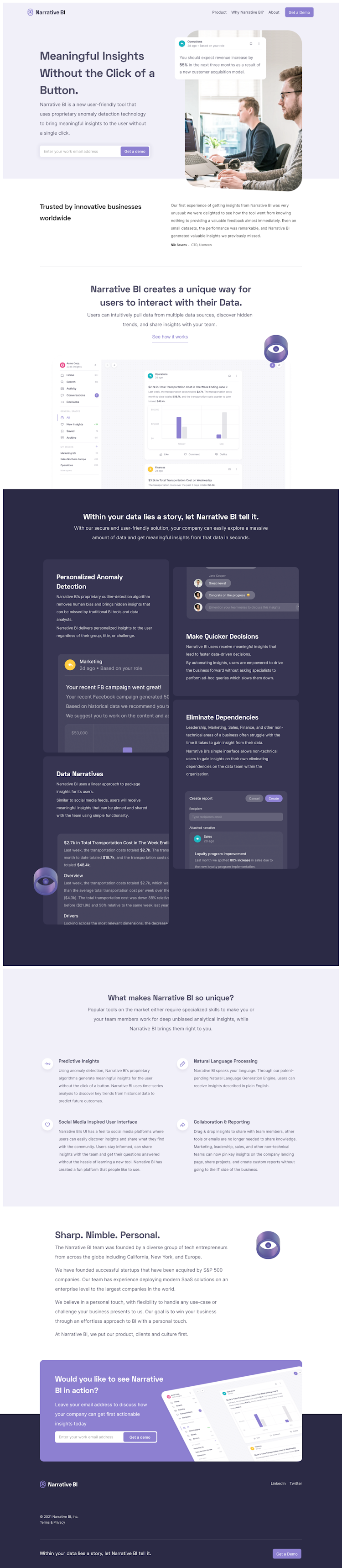 Narrative  Landing Page Design