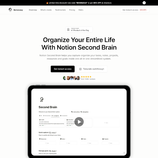 Notion Second Brain  Landing Page Design