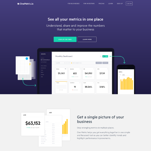 Onemetric  Landing Page Design