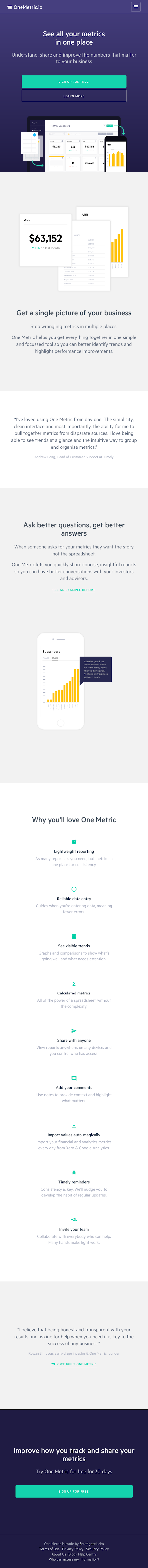 Onemetric  Landing Page Design