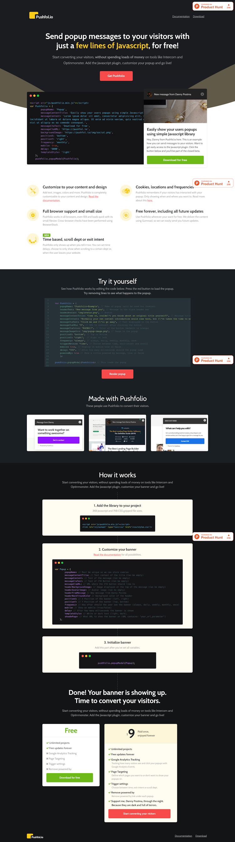 Pushfol  Landing Page Design