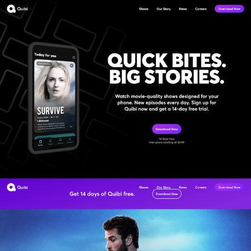 Quibi  Landing Page Design