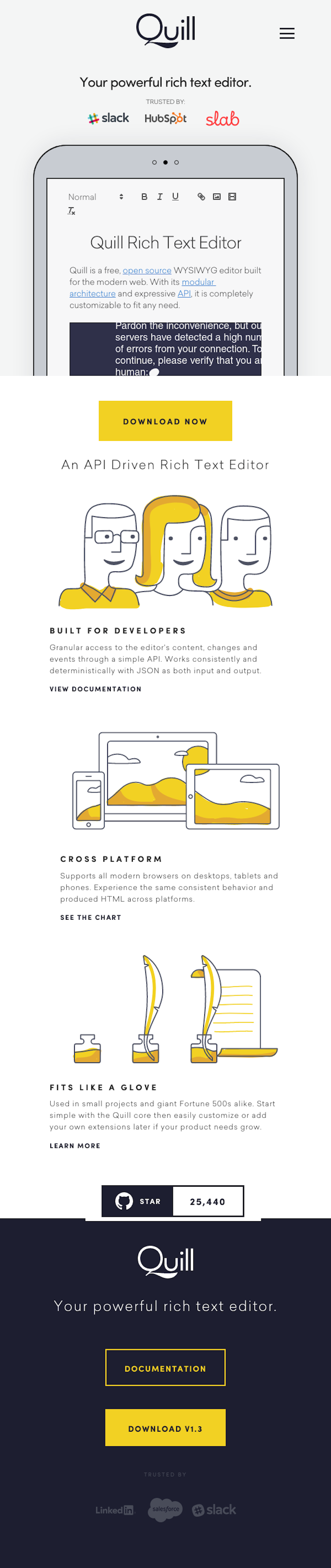 Quilljs  Landing Page Design