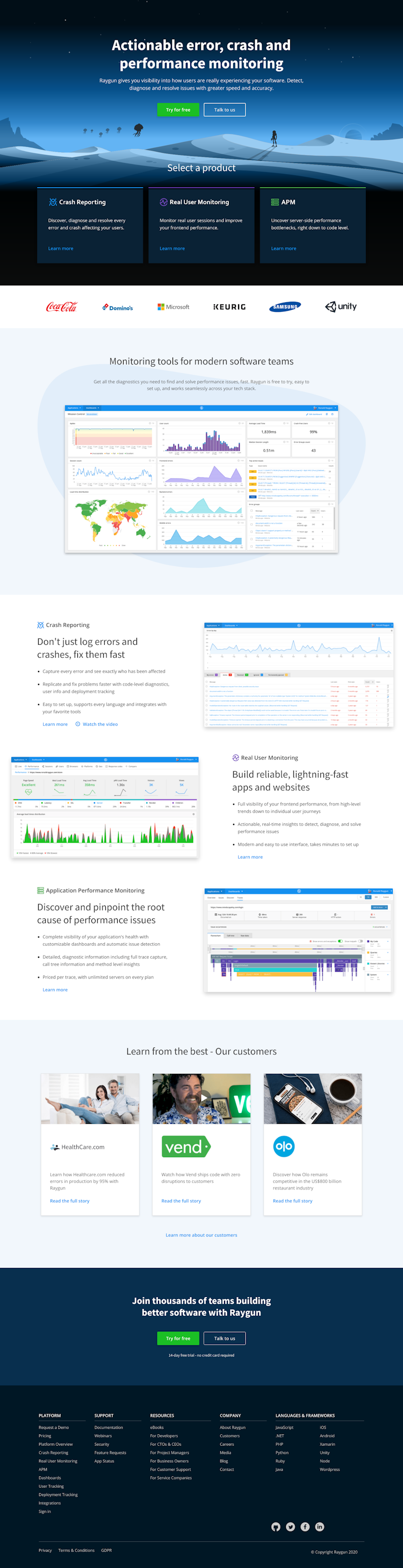 Raygun  Landing Page Design