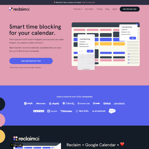 Reclaim  Landing Page Design