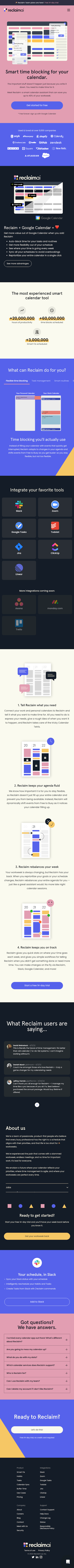 Reclaim  Landing Page Design