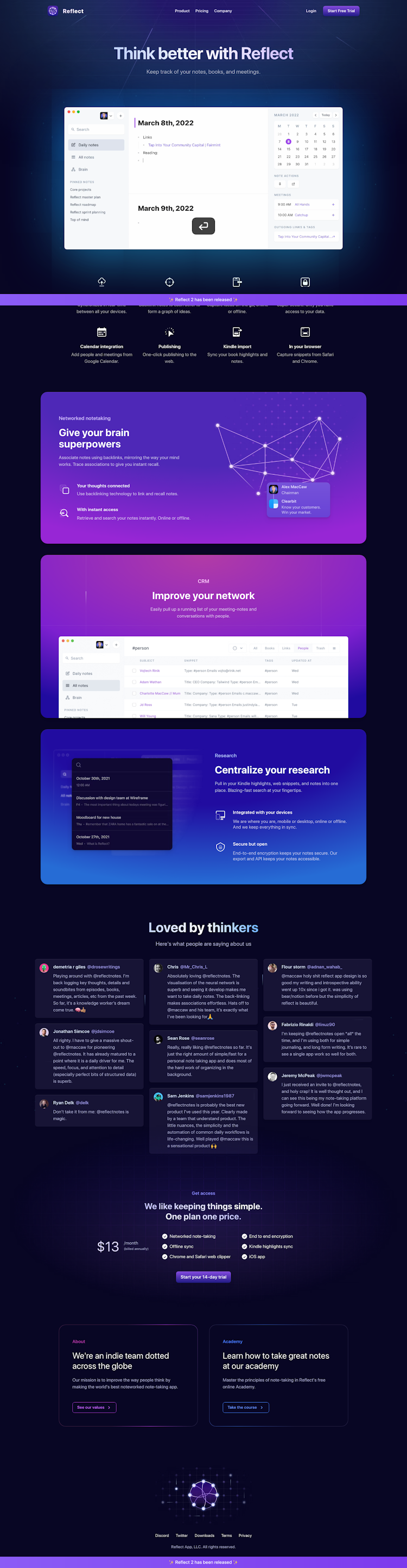 Reflect  Landing Page Design