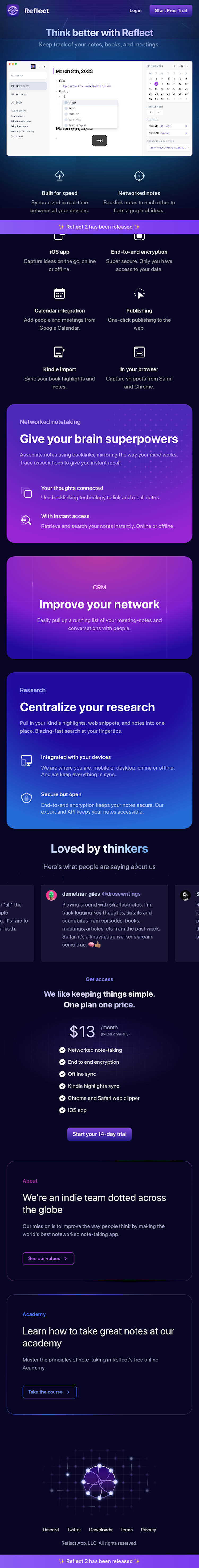 Reflect  Landing Page Design