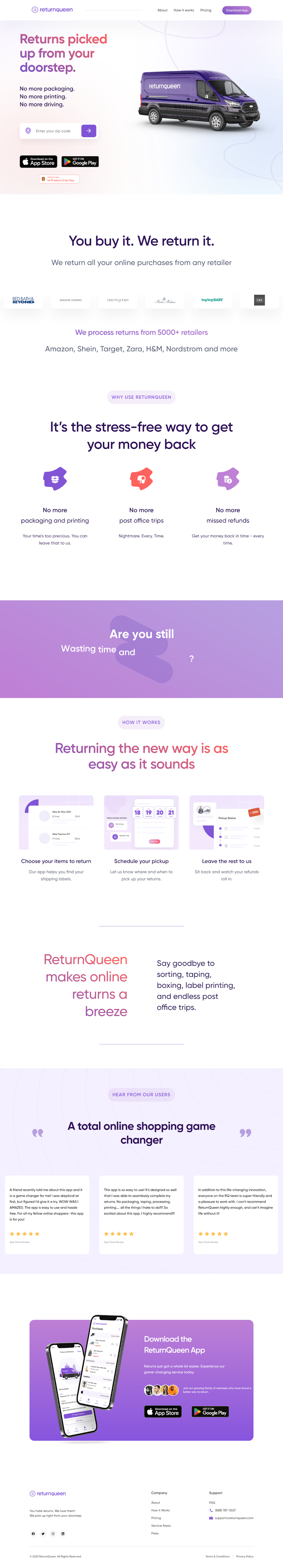 ReturnQueen  Landing Page Design