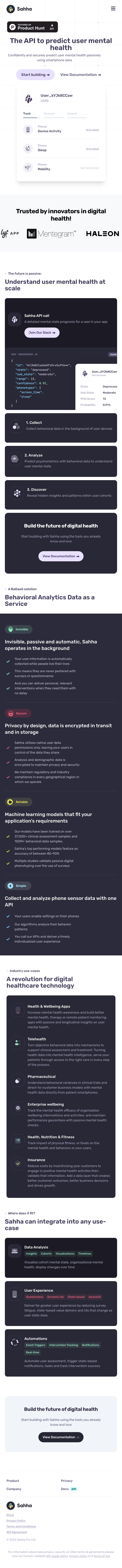 Sahha  Landing Page Design