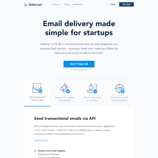 Sidemail  Landing Page Design