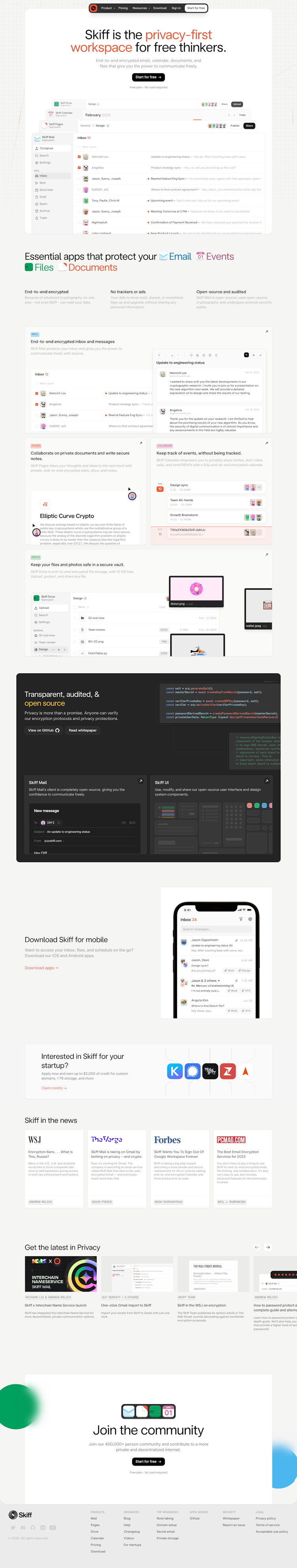 Skiff  Landing Page Design