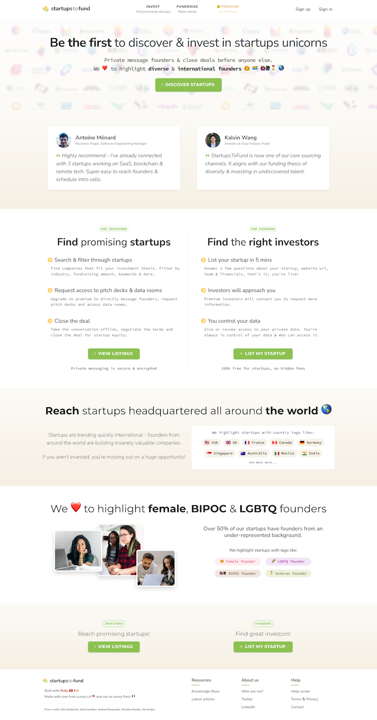 Startupstofund  Landing Page Design