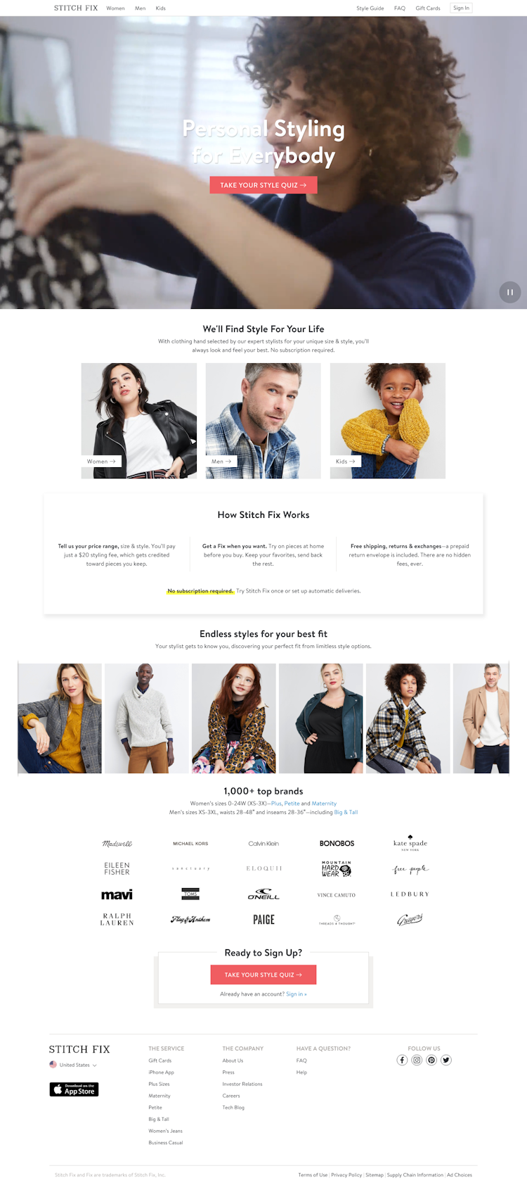 Stitchfix  Landing Page Design