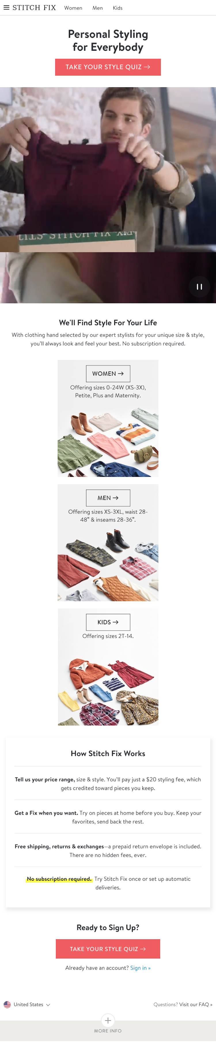 Stitchfix  Landing Page Design