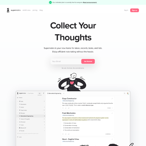 Supernotes  Landing Page Design