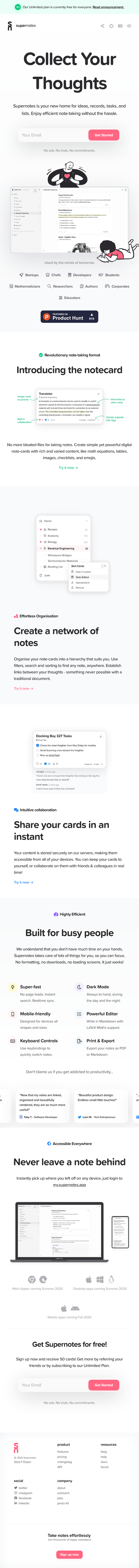 Supernotes  Landing Page Design